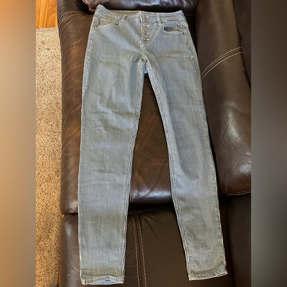 Blue and white striped pants